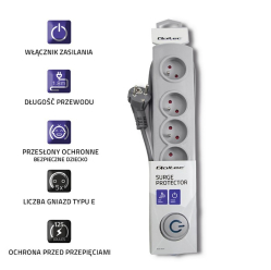 Qoltec Listwa antyprzepięciowa 5 gniazd | 1.8m | Szara 