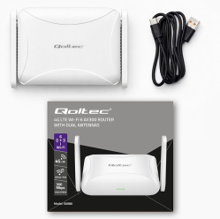 Qoltec Router Home&Travel 4G LTE WiFi 6 | AX300 | 2.4GHz | Dual Antena |USB-C | Micro SIM 