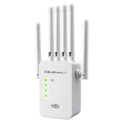 Wzmacniacz sygnału Qoltec 57067 WiFi Repeater 300Mb/s 6 anten RJ45 biały