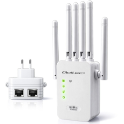 Wzmacniacz sygnału Qoltec 57067 WiFi Repeater 300Mb/s 6 anten RJ45 biały