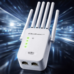 Wzmacniacz sygnału Qoltec 57067 WiFi Repeater 300Mb/s 6 anten RJ45 biały