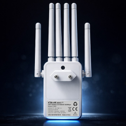 Wzmacniacz sygnału Qoltec 57067 WiFi Repeater 300Mb/s 6 anten RJ45 biały