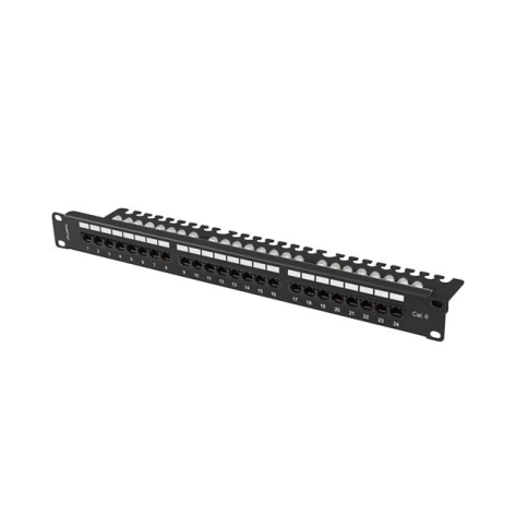 LANBERG Patch panel 24 porty 1U 19 cali kat.6 UTP z organizerem kablowym, czarny