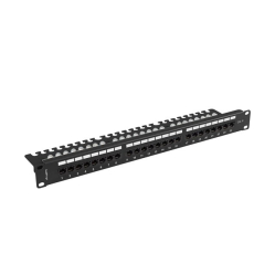 LANBERG Patch panel 24 porty 1U 19 cali kat.6 UTP z organizerem kablowym, czarny