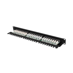 LANBERG Patch panel 24 porty 1U 19 cali kat.6 UTP z organizerem kablowym, czarny