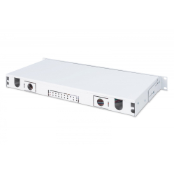 Digitus Przełącznica światłowodowa/panel krosowy z wyposażeniem 19 cali 1U, 24x LC duplex, OS2, zawiera pigtaile, adaptery, tacki, wysuwany, Szara