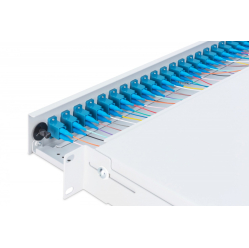 Digitus Przełącznica światłowodowa/panel krosowy z wyposażeniem 19 cali 1U, 24x LC duplex, OS2, zawiera pigtaile, adaptery, tacki, wysuwany, Szara