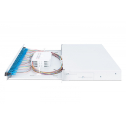Digitus Przełącznica światłowodowa/panel krosowy z wyposażeniem 19 cali 1U, 24x LC duplex, OS2, zawiera pigtaile, adaptery, tacki, wysuwany, Szara