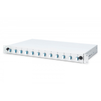 Digitus Przełącznica światłowodowa/panel krosowy z wyposażeniem 19 cali 1U, 12x LC duplex, OS2, zawiera pigtaile, adaptery, tacki, wysuwany, Szary