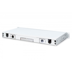 Digitus Przełącznica światłowodowa/panel krosowy z wyposażeniem 19 cali 1U, 12x LC duplex, OS2, zawiera pigtaile, adaptery, tacki, wysuwany, Szary