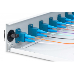 Digitus Przełącznica światłowodowa/panel krosowy z wyposażeniem 19 cali 1U, 12x LC duplex, OS2, zawiera pigtaile, adaptery, tacki, wysuwany, Szary