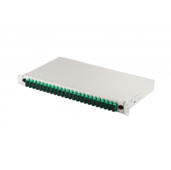 Digitus Przełącznica światłowodowa/panel krosowy z wyposażeniem 19 cali 1U, 24x SC APC duplex, OS2, pigtaile, adaptery, tacki, Szary 