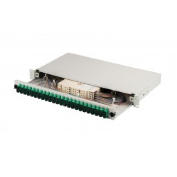 Digitus Przełącznica światłowodowa/panel krosowy z wyposażeniem 19 cali 1U, 24x SC APC duplex, OS2, pigtaile, adaptery, tacki, Szary 