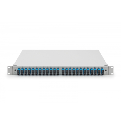 Digitus Przełącznica światłowodowa/panel krosowy z wyposażeniem 19 cali 1U, 24x SC duplex, OS2, pigtaile, adaptery, tacki, wysuwany, Szary