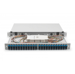Digitus Przełącznica światłowodowa/panel krosowy z wyposażeniem 19 cali 1U, 24x SC duplex, OS2, pigtaile, adaptery, tacki, wysuwany, Szary 
