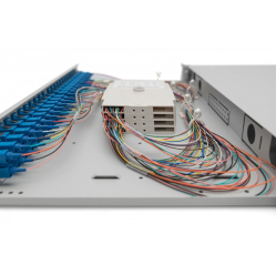 Digitus Przełącznica światłowodowa/panel krosowy z wyposażeniem 19 cali 1U, 24x SC duplex, OS2, pigtaile, adaptery, tacki, wysuwany, Szary 