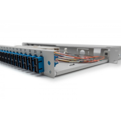 Digitus Przełącznica światłowodowa/panel krosowy z wyposażeniem 19 cali 1U, 24x SC duplex, OS2, pigtaile, adaptery, tacki, wysuwany, Szary 