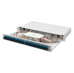 Digitus Przełącznica światłowodowa/panel krosowy z wyposażeniem 19 cali 1U, 24x SC duplex, OS2, pigtaile, adaptery, tacki, wysuwany, Szary 