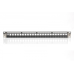 Digitus Panel krosowy (patch panel) modularny 19" 24 porty pod moduły keystone, 1U, ekranowany, prowadnica kabli, wymienne pola opisowe Czarny