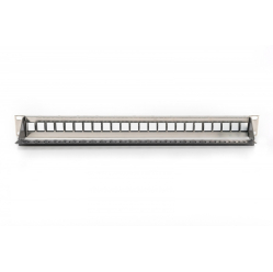Digitus Panel krosowy (patch panel) modularny 19" 24 porty pod moduły keystone, 1U, ekranowany, prowadnica kabli, wymienne pola opisowe Czarny