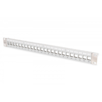 Digitus Panel krosowy (patch panel) modularny 19" 24 porty pod moduły keystone, 1U, ekranowany, prowadnica kabli, wymienne pola opisowe Szary