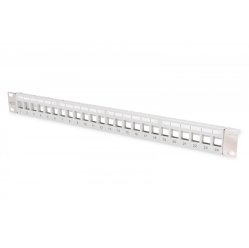 Digitus Panel krosowy (patch panel) modularny 19" 24 porty pod moduły keystone, 1U, ekranowany, prowadnica kabli, wymienne pola opisowe Szary