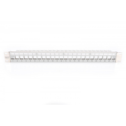 Digitus Panel krosowy (patch panel) modularny 19" 24 porty pod moduły keystone, 1U, ekranowany, prowadnica kabli, wymienne pola opisowe Szary
