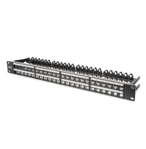 Digitus Modułowy panel krosowy (patch panel) o dużej gęstości połączeń, 19" 48x keystone, ekranowany, 1U, Czarny