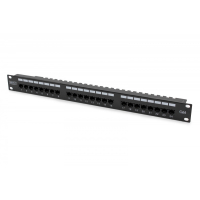 Digitus Panel krosowy (patch panel) 19'' 24x RJ45, LSA poziom, kat.6, nieekranowany, 1U, prowadnica kabli, pola opisowe, czarny