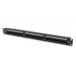 Digitus Panel krosowy (patch panel) 19'' 24x RJ45, LSA poziom, kat.6, nieekranowany, 1U, prowadnica kabli, pola opisowe, czarny