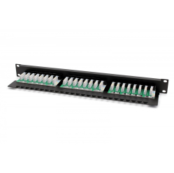 Digitus Panel krosowy (patch panel) 19'' 24x RJ45, LSA poziom, kat.6, nieekranowany, 1U, prowadnica kabli, pola opisowe, czarny