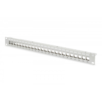 Digitus Panel krosowy (patch panel) modularny 19" 24 porty pod moduły keystone, 1U, ekranowany, prowadnica kabli, pola opisowe, szary