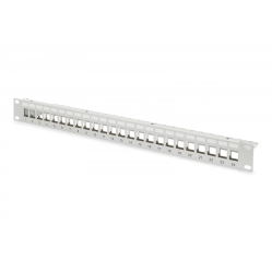 Digitus Panel krosowy (patch panel) modularny 19" 24 porty pod moduły keystone, 1U, ekranowany, prowadnica kabli, pola opisowe, szary
