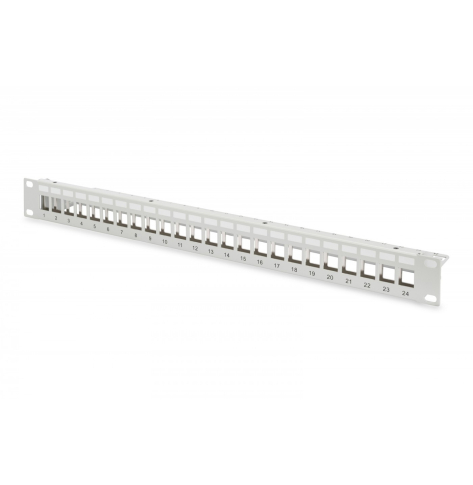 Digitus Panel krosowy (patch panel) modularny 19" 24 porty pod moduły keystone, 1U, ekranowany, prowadnica kabli, pola opisowe, szary