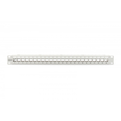 Digitus Panel krosowy (patch panel) modularny 19" 24 porty pod moduły keystone, 1U, ekranowany, prowadnica kabli, pola opisowe, szary