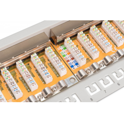 Digitus Patch panel 19" 24 porty, kat.6, S/FTP, 1U, wspornik kablowy, szary (kompletny) 