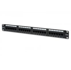 Digitus Patch panel 19" 24 porty, kat.5e, U/UTP, 1U, wspornik kablowy, czarny (kompletny)