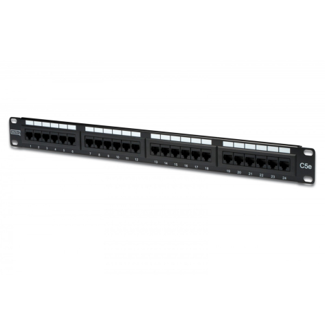 Digitus Patch panel 19" 24 porty, kat.5e, U/UTP, 1U, wspornik kablowy, czarny (kompletny)