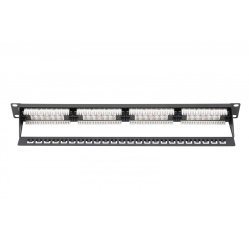 Digitus Patch panel 19" 24 porty, kat.5e, U/UTP, 1U, wspornik kablowy, czarny (kompletny)