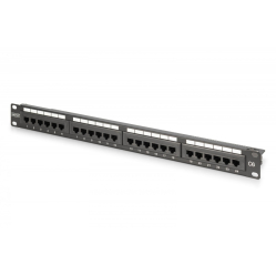 Digitus Panel krosowy (patch panel) 19'' 24x RJ45, LSA pion, kat.6, nieekranowany, 1U, prowadnica kabli, pola opisowe, Czarny