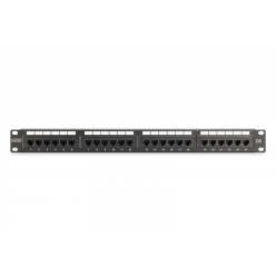 Digitus Panel krosowy (patch panel) 19'' 24x RJ45, LSA pion, kat.6, nieekranowany, 1U, prowadnica kabli, pola opisowe, Czarny