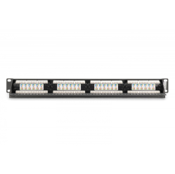 Digitus Panel krosowy (patch panel) 19'' 24x RJ45, LSA pion, kat.6, nieekranowany, 1U, prowadnica kabli, pola opisowe, Czarny