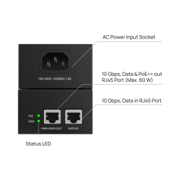 Adapter PoE TP-LINK POE370S PoE++ 2-portowy RJ-45 10Gb/s czarny