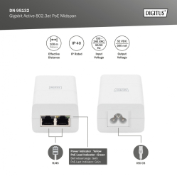 Adapter PoE Digitus DN-95132 52V 30W 2-portowy RJ-45 1Gb/s biały