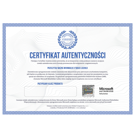 Windows 11 Pro – cyfrowa licencja dla sprzętu używanego (MAR) z certyfikatem