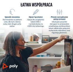Słuchawki HP Poly Blackwire 3210 Monaural USB-C Headset +USB-C/A Adapter [OUTLET]
