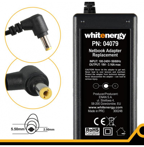 Whitenergy zasilacz 19V/3.16A 60W wtyczka 5.5x2.5mm