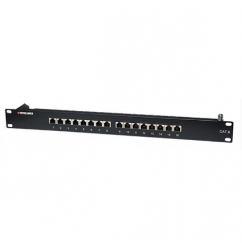 Intellinet Patch panel FTP kat6 16-portów RJ45 19'' 1U czarny z półką