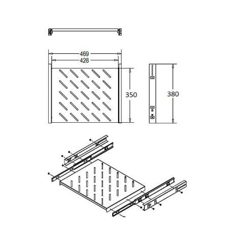 Linkbasic półka wysuwana 350mm 1U do szaf rack 19'' o głębokości 600mm, szara