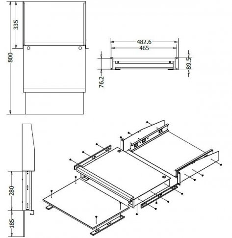 Linkbasic półka wysuwana 335-800mm 2U na klaw. i LCD do szaf rack 19'' 600mm